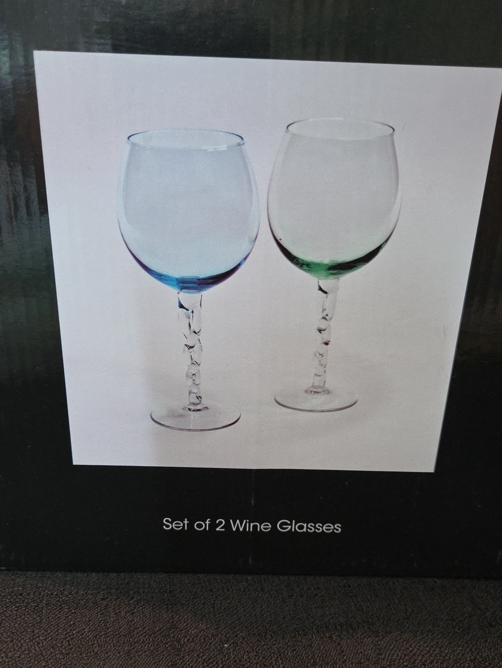 Set of 2 Blue and Green Wine Glasses -